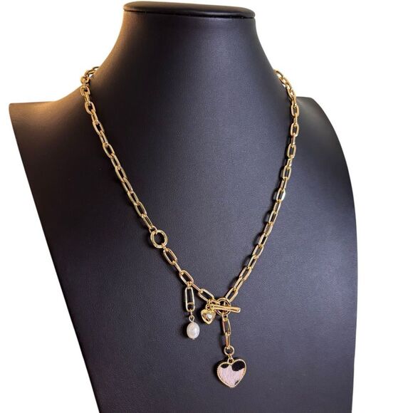 Leopard Heart Fresh Water Pearl Charm Necklace. - Picture 2 of 5